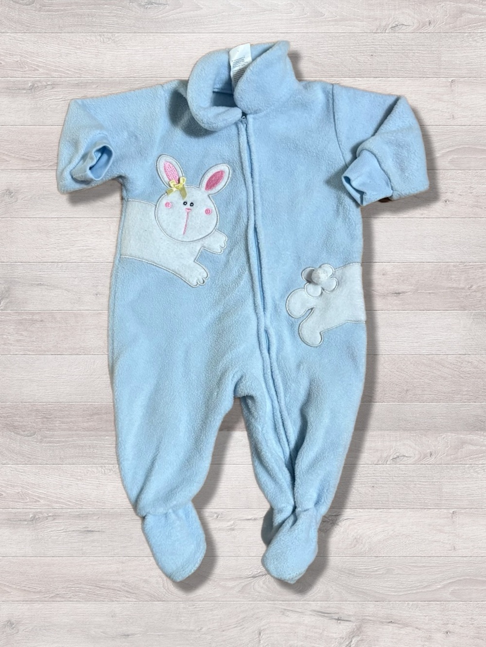 Vintage Buster Brown Light Blue Bunnies Rabbits Fleece Sleeper 12 Months